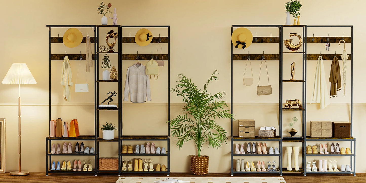 Clothing Stand with Shoe Rack Storage Bench