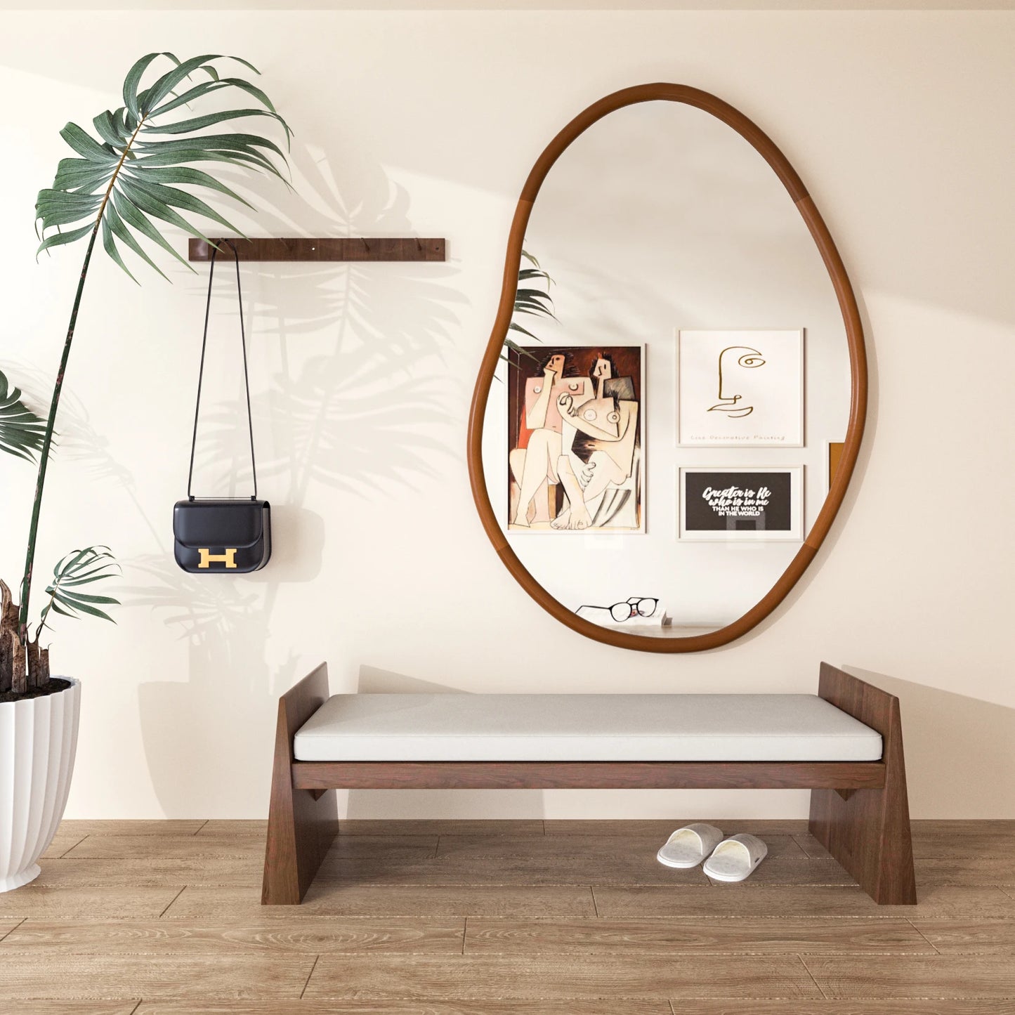 Wall Mirror with Irregular Wood Frame