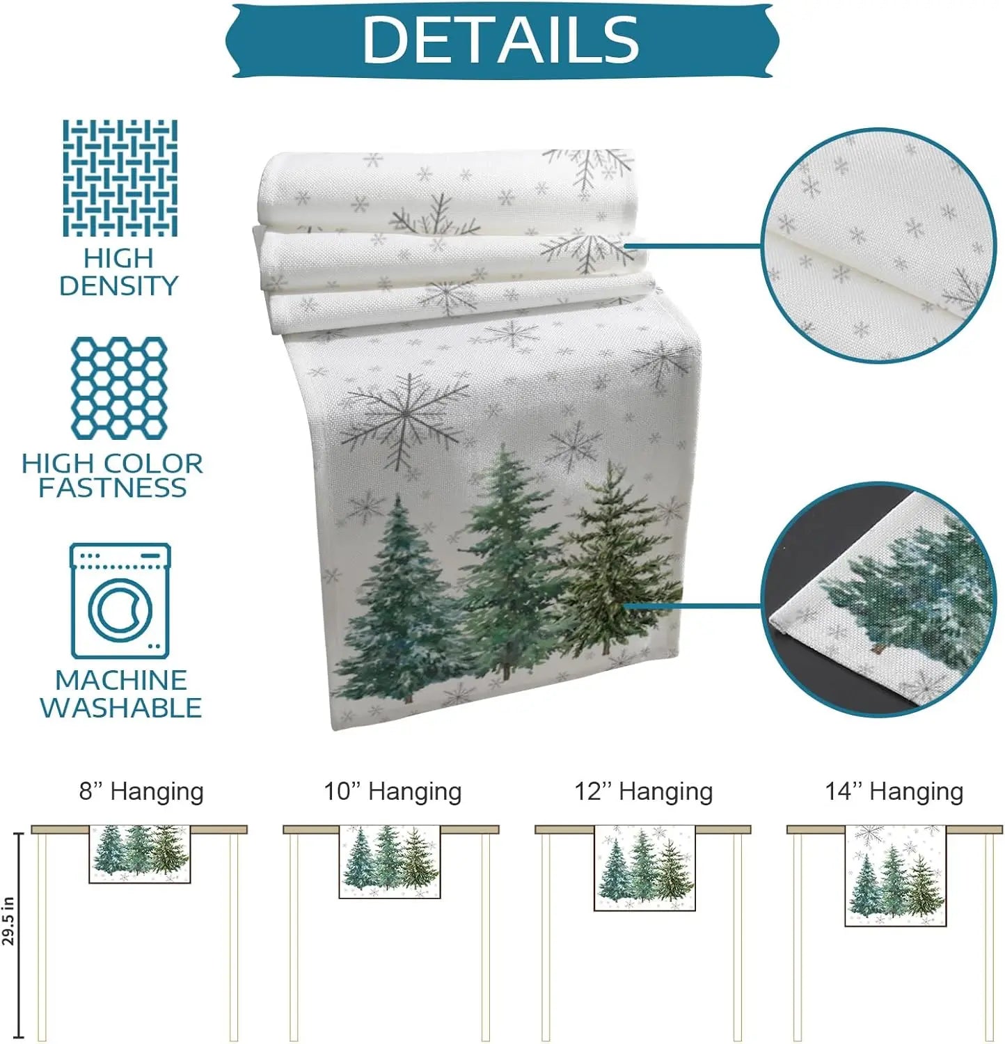 Winter Snowflake Tree Linen Table Runner