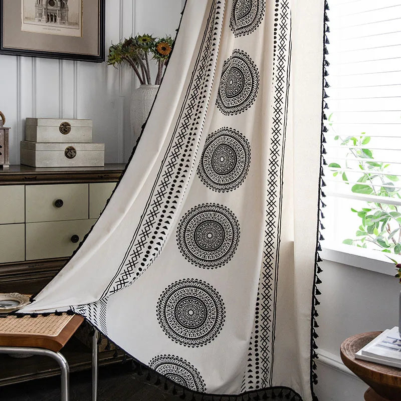 Beige Bohemian  Cotton Curtain