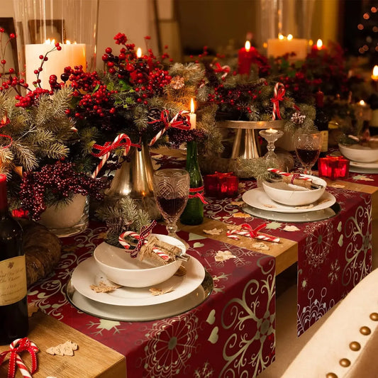 Christmas Snowflake Stars Linen Table Runners