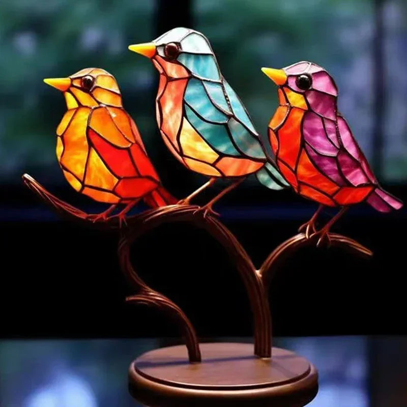 2/3/5 Multicolor Birds Stained Acrylic Birds on Branch Desktop Ornaments Double Sided Multicolor Style Craft Statue Ornaments