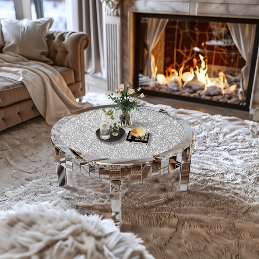 Mirrored Coffee Table with Crystal Inlay