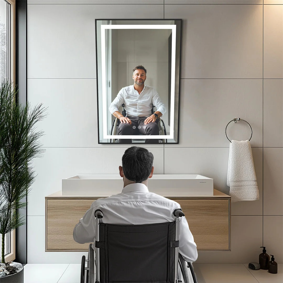 LED Lighted Wheelchair Accessible Bathroom Tilt Mirror