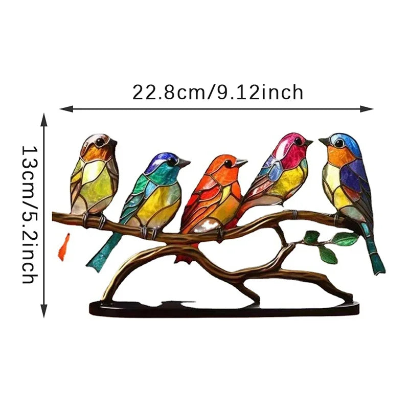 2/3/5 Multicolor Birds Stained Acrylic Birds on Branch Desktop Ornaments Double Sided Multicolor Style Craft Statue Ornaments