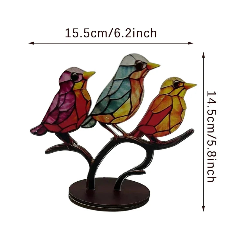 2/3/5 Multicolor Birds Stained Acrylic Birds on Branch Desktop Ornaments Double Sided Multicolor Style Craft Statue Ornaments