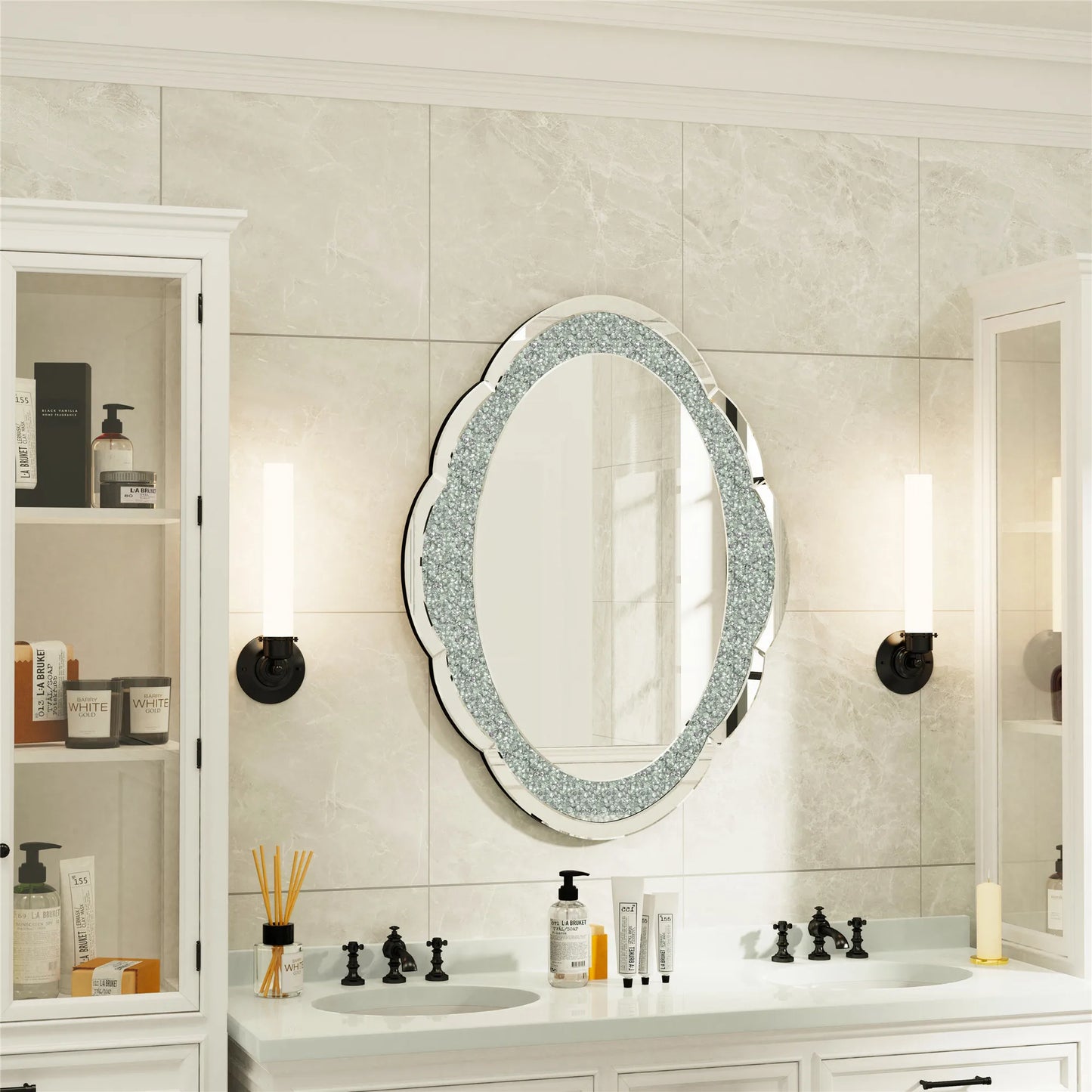 Silver Wall Mirror With Crush of Diamonds