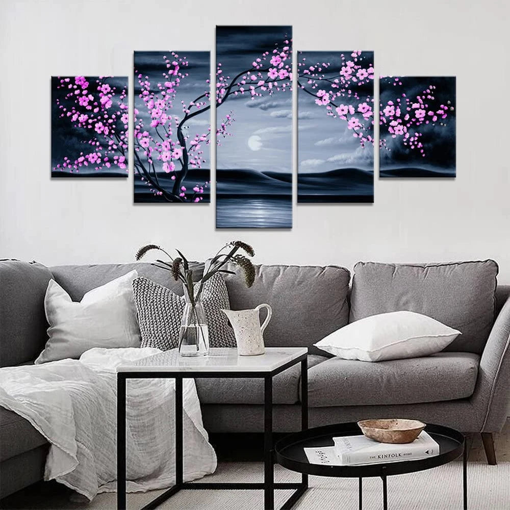 5 Pieces Wall Art Canvas Flower Plum Purple