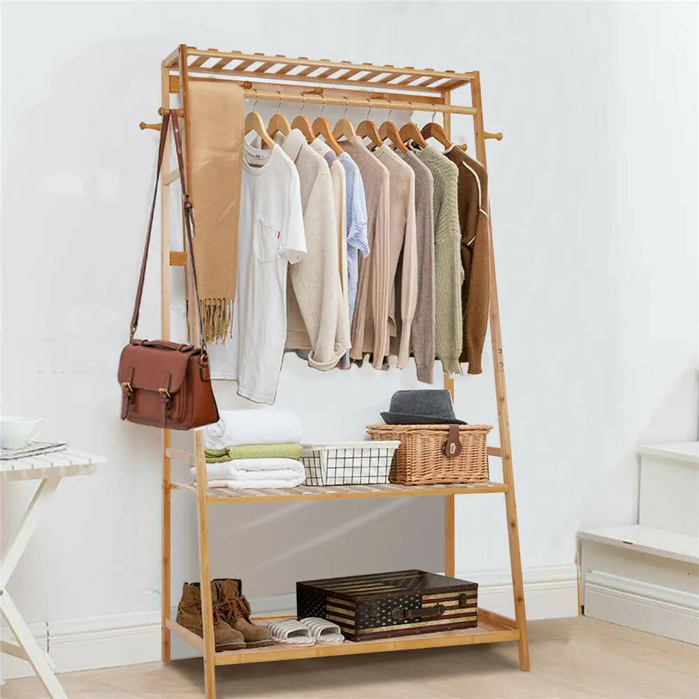 Bamboo Garment Coat Clothes Hanging  Rack