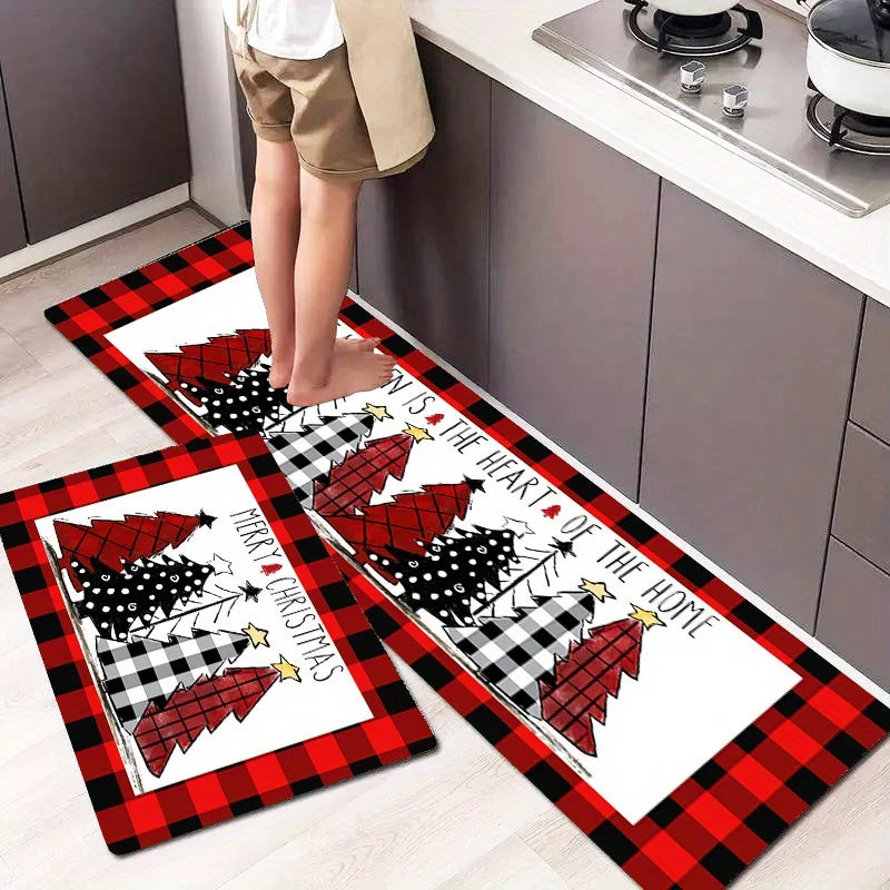 Christmas Black and Red Floor Mat