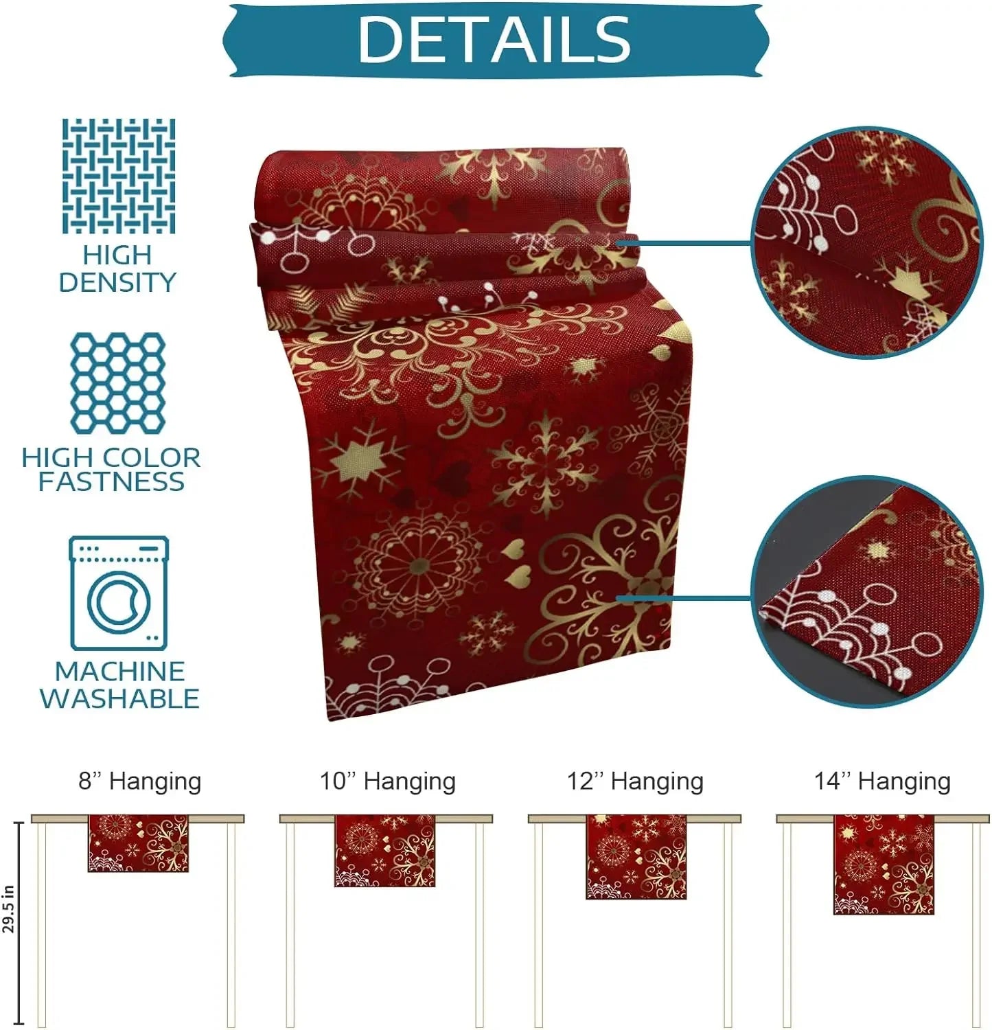 Christmas Snowflake Stars Linen Table Runners