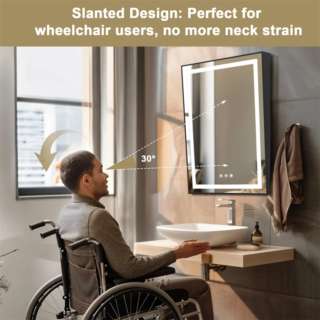 LED Lighted Wheelchair Accessible Bathroom Tilt Mirror