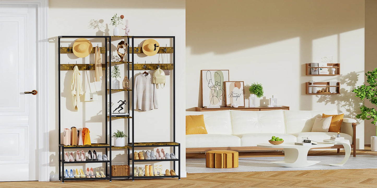 Clothing Stand with Shoe Rack Storage Bench