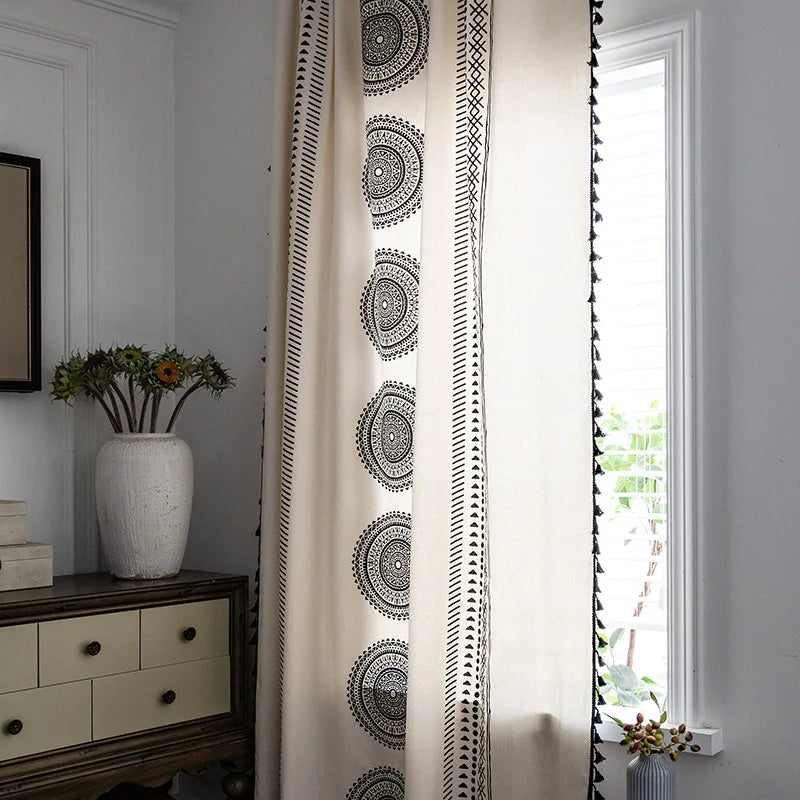 Beige Bohemian  Cotton Curtain