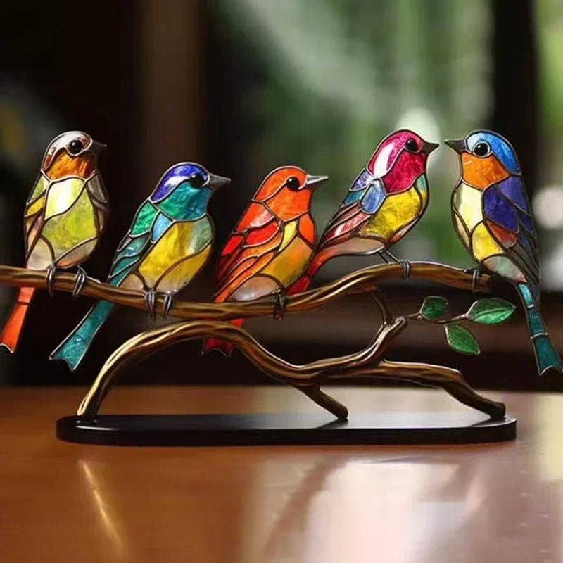 2/3/5 Multicolor Birds Stained Acrylic Birds on Branch Desktop Ornaments Double Sided Multicolor Style Craft Statue Ornaments