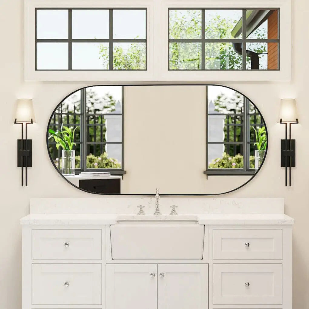 Modern Black Metal Framed Dressing Mirror