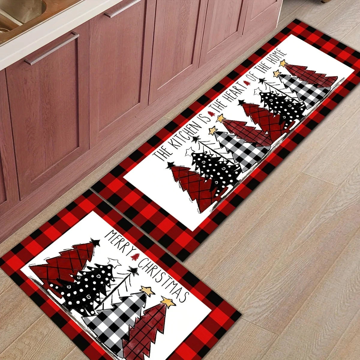 Christmas Black and Red Floor Mat