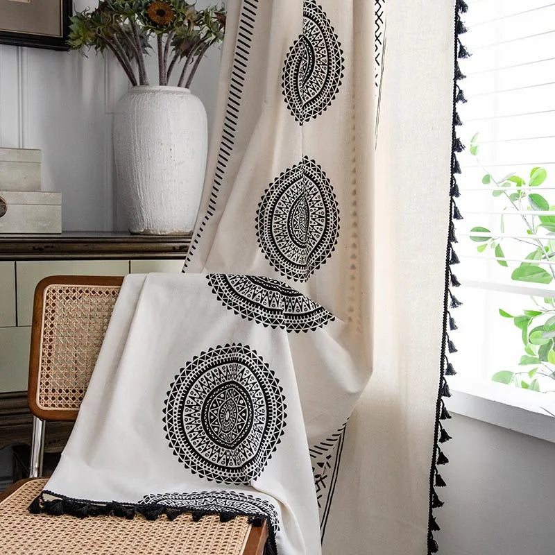 Beige Bohemian  Cotton Curtain