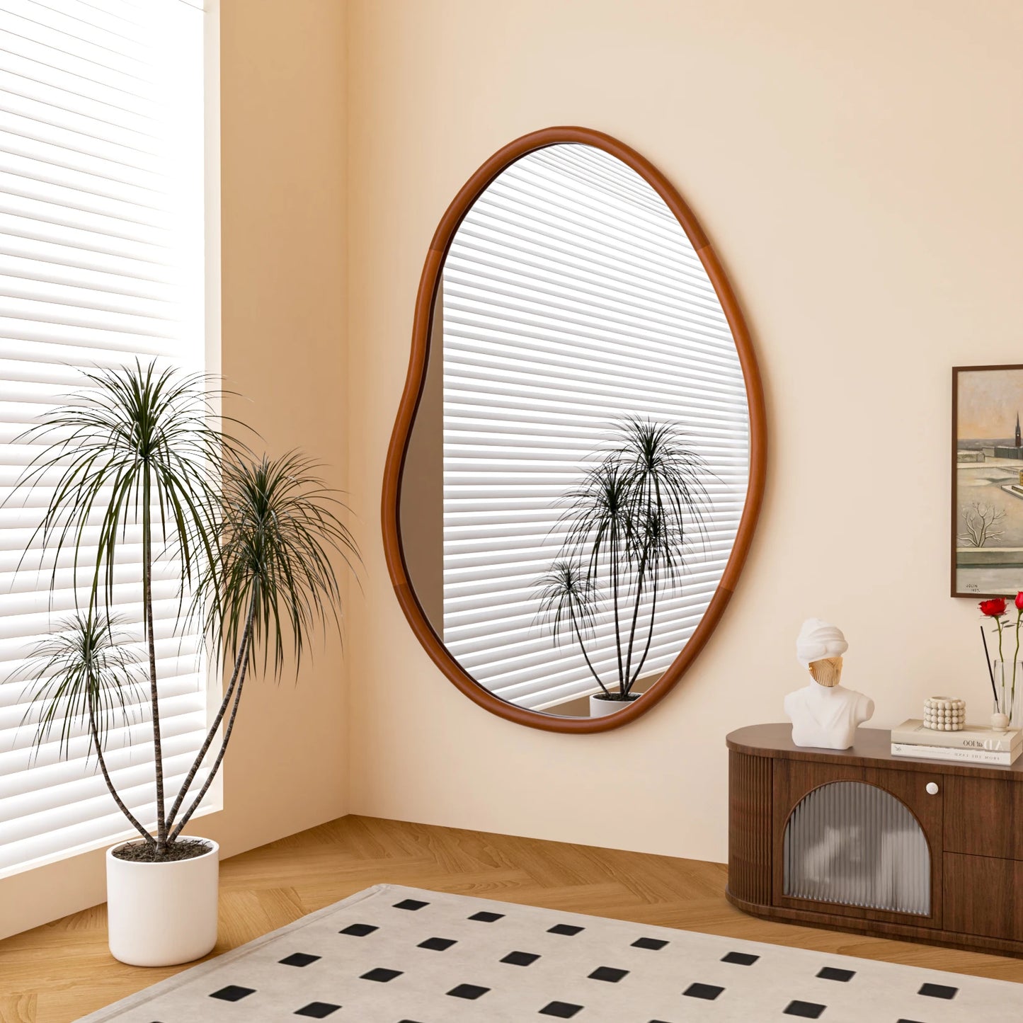 Wall Mirror with Irregular Wood Frame