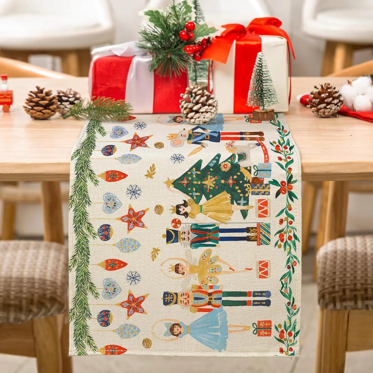 Christmas Nutcracker Linen Table Runner