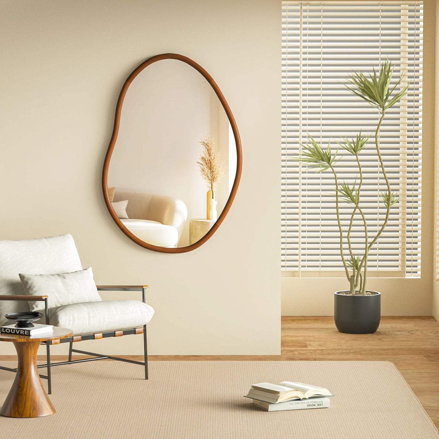 Wall Mirror with Irregular Wood Frame