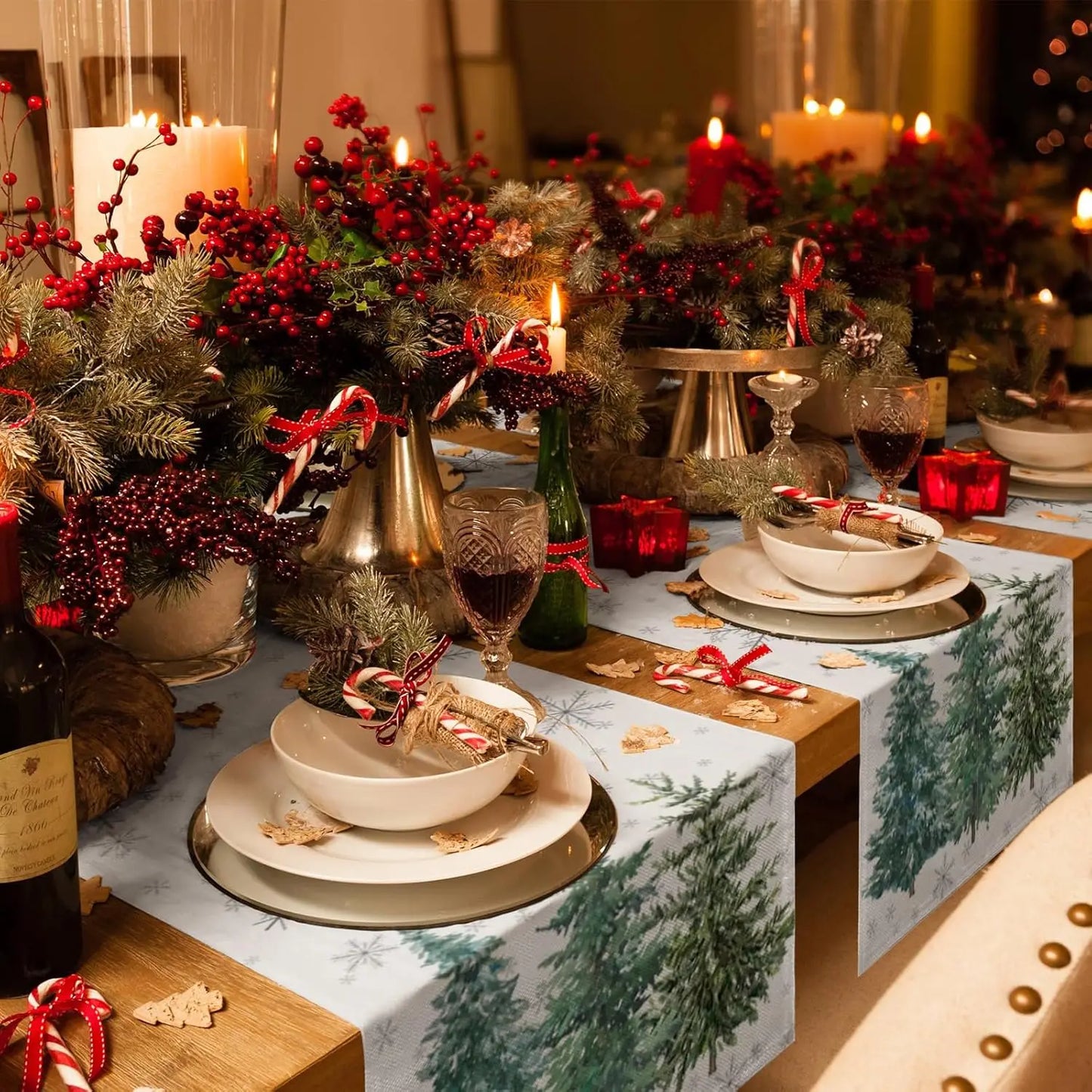 Winter Snowflake Tree Linen Table Runner