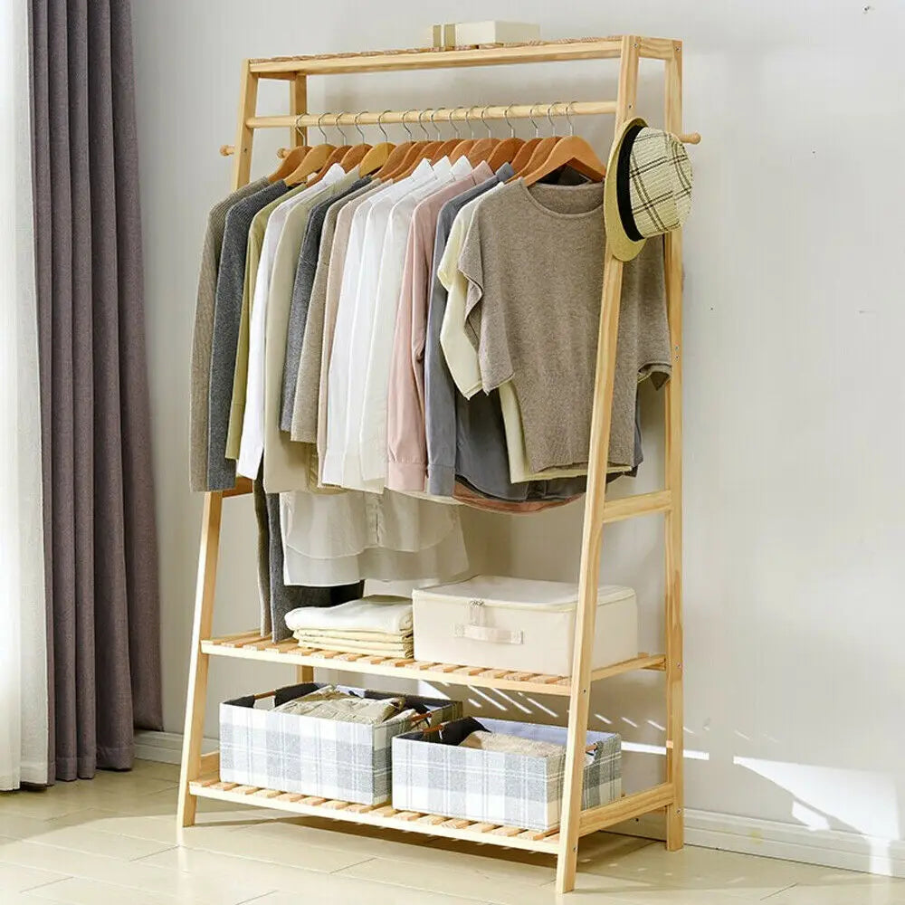 Bamboo Garment Coat Clothes Hanging  Rack