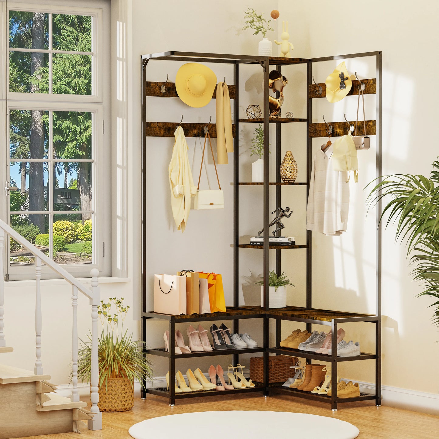 Clothing Stand with Shoe Rack Storage Bench