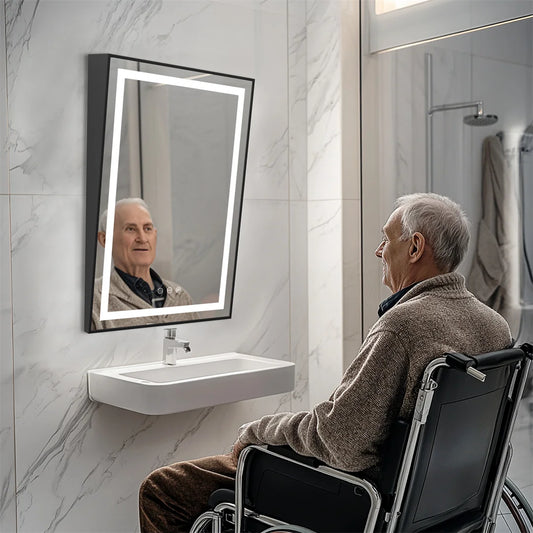 LED Lighted Wheelchair Accessible Bathroom Tilt Mirror