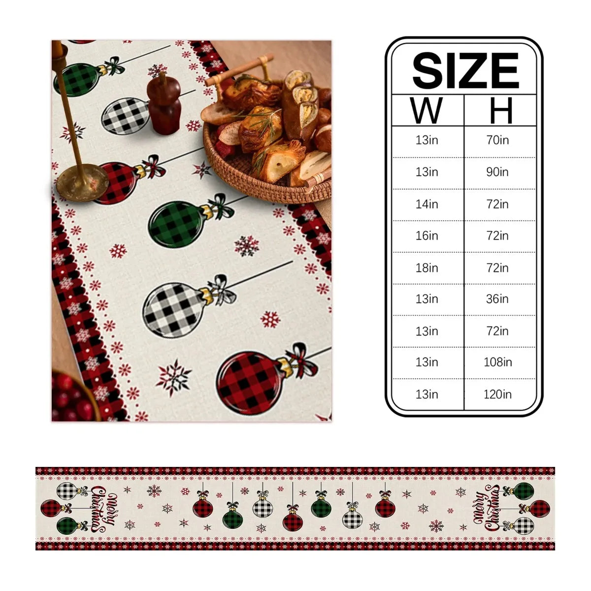 Merry Christmas Tree Ball Linen Table Runners