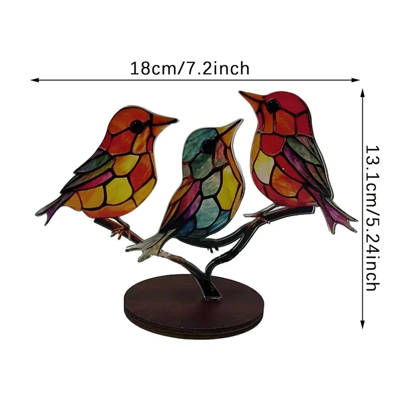 2/3/5 Multicolor Birds Stained Acrylic Birds on Branch Desktop Ornaments Double Sided Multicolor Style Craft Statue Ornaments