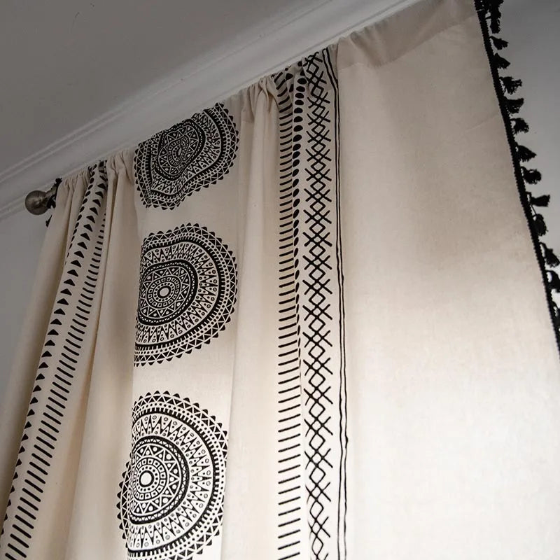 Beige Bohemian  Cotton Curtain