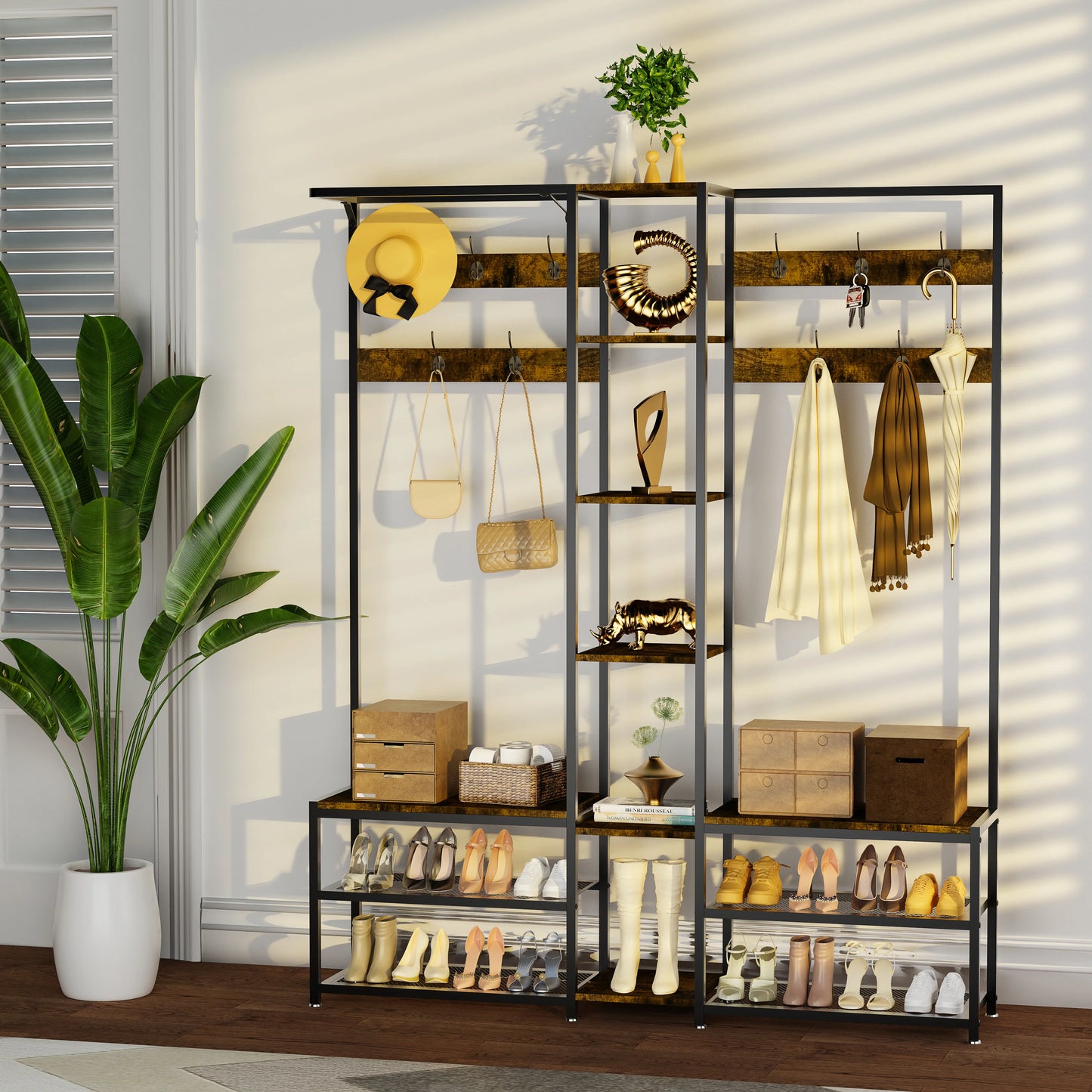 Clothing Stand with Shoe Rack Storage Bench