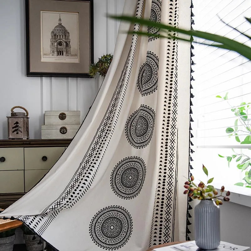 Beige Bohemian  Cotton Curtain