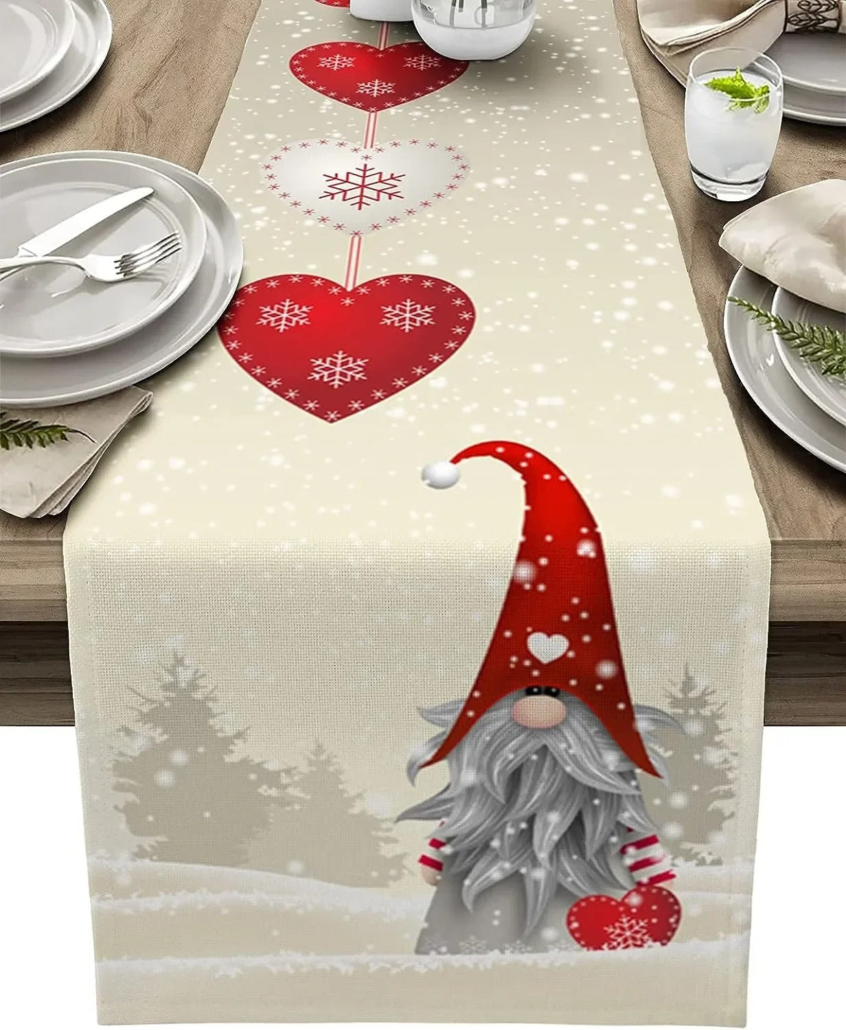 Christmas Snowflakes Gnome Linen